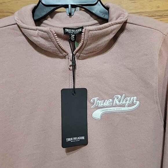 True Religion Size M Dusty Pink Half Zip Crop Sweatshirt NWT - Picture 5 of 8